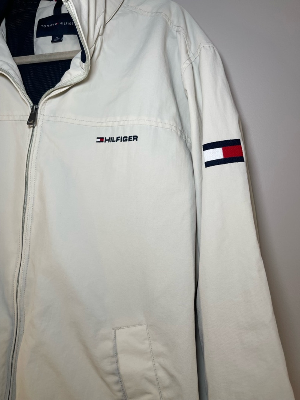 Tommy Hilfiger White Bomber Jacket with Navy Trim - Picture 2 of 8